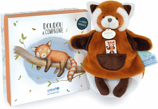 Doudou et Compagnie - Doudou marionnette - Panda roux - Marron - 25 cm - Jolie Boîte Cadeau - Bébé & Moi - Unicef -