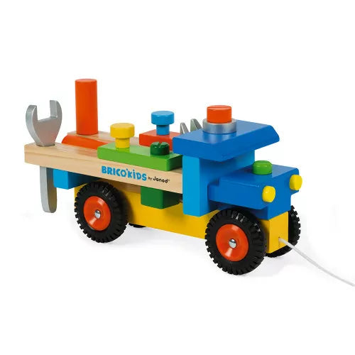 Janod - Camion de Bricolage Brico'Kids - Jouet d'Eveil à Promener 2 en 1 - 3 outils inclus - Apprentissage Motricité - Dès 2 Ans, Maman et bébé