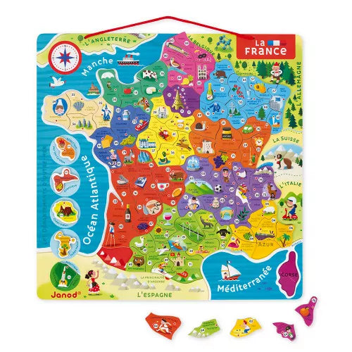 Janod - Puzzle Carte de France Magnétique - 93 Pièces Aimantées - Puzzle Enfant - Découvrir et Mémoriser - Jeu Éducatif - Dès 7 Ans Maman et bébé